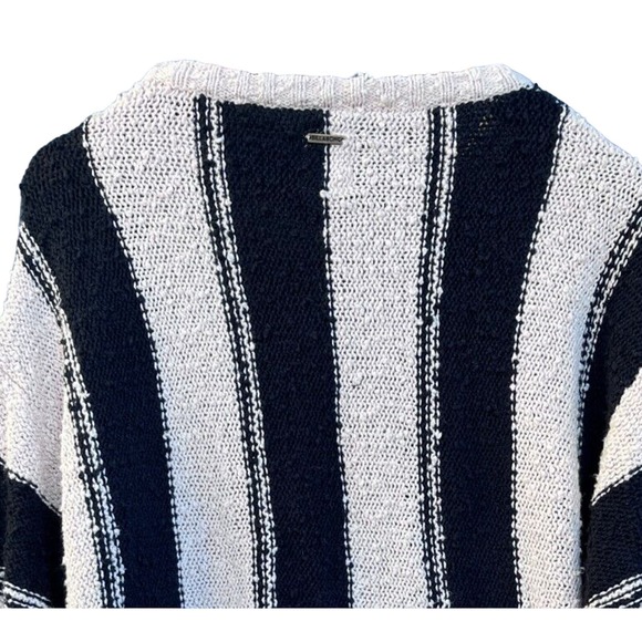 Billabong Sweater Women's LG Cream Black Crew Neck Chunky Pullover Striped Top - Picture 4 of 9